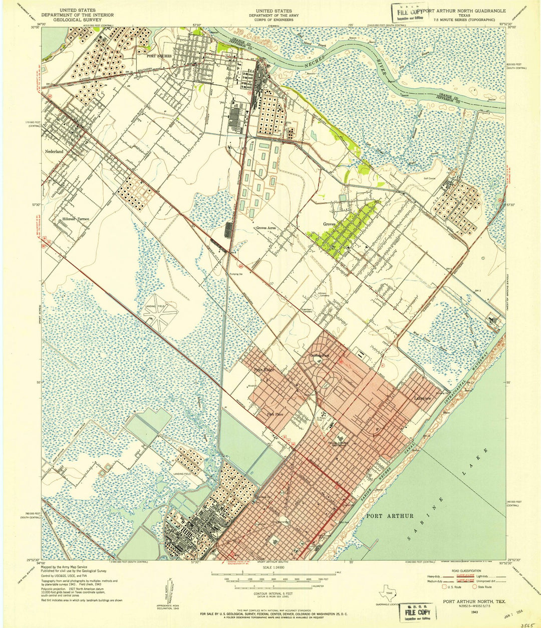 1943 Port Arthur North, TX - Texas - USGS Topographic Map