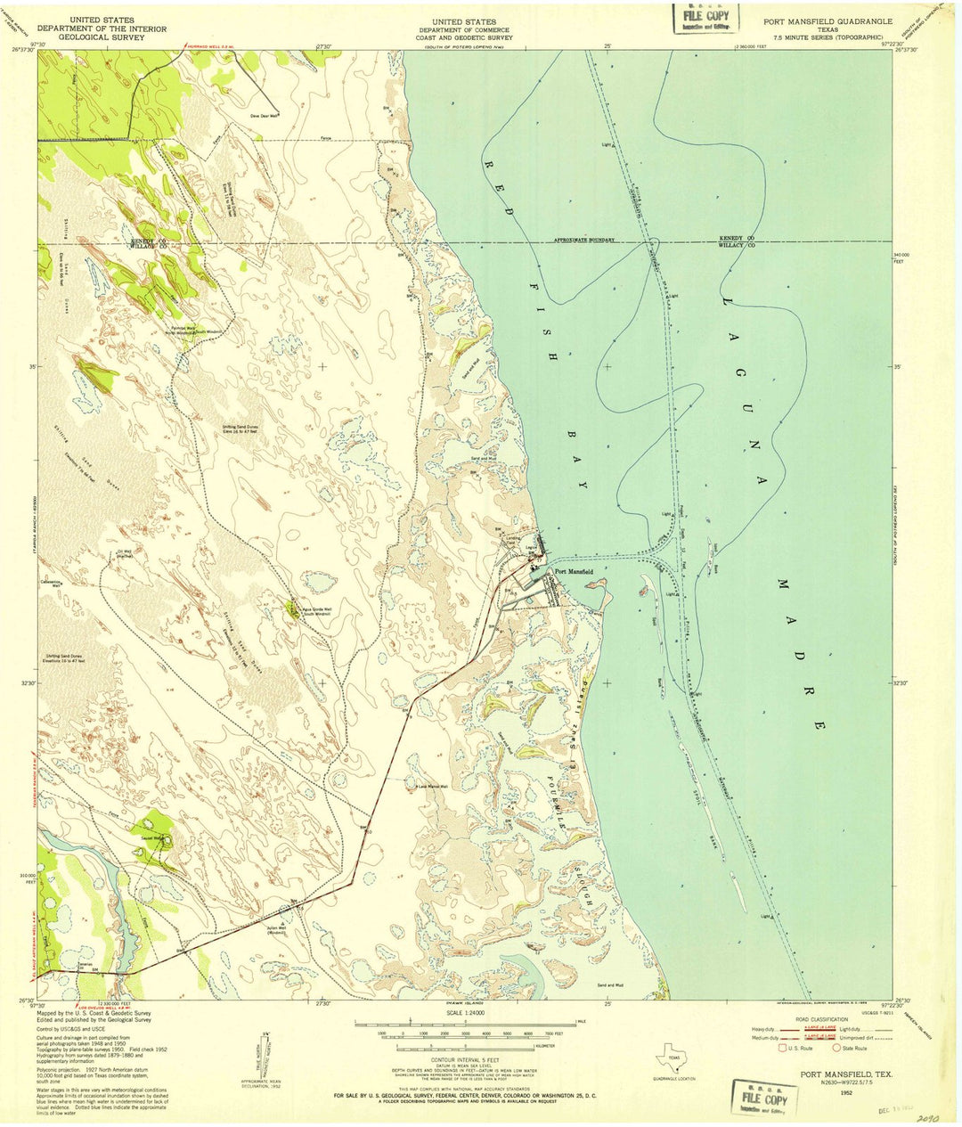 1952 Port Mansfield, TX - Texas - USGS Topographic Map