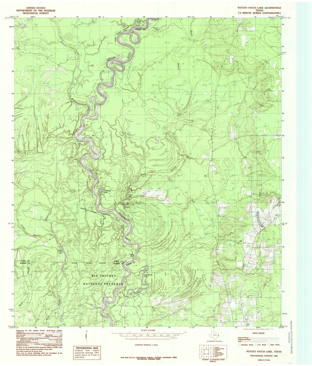 1984 Potato Patch Lake, TX - Texas - USGS Topographic Map