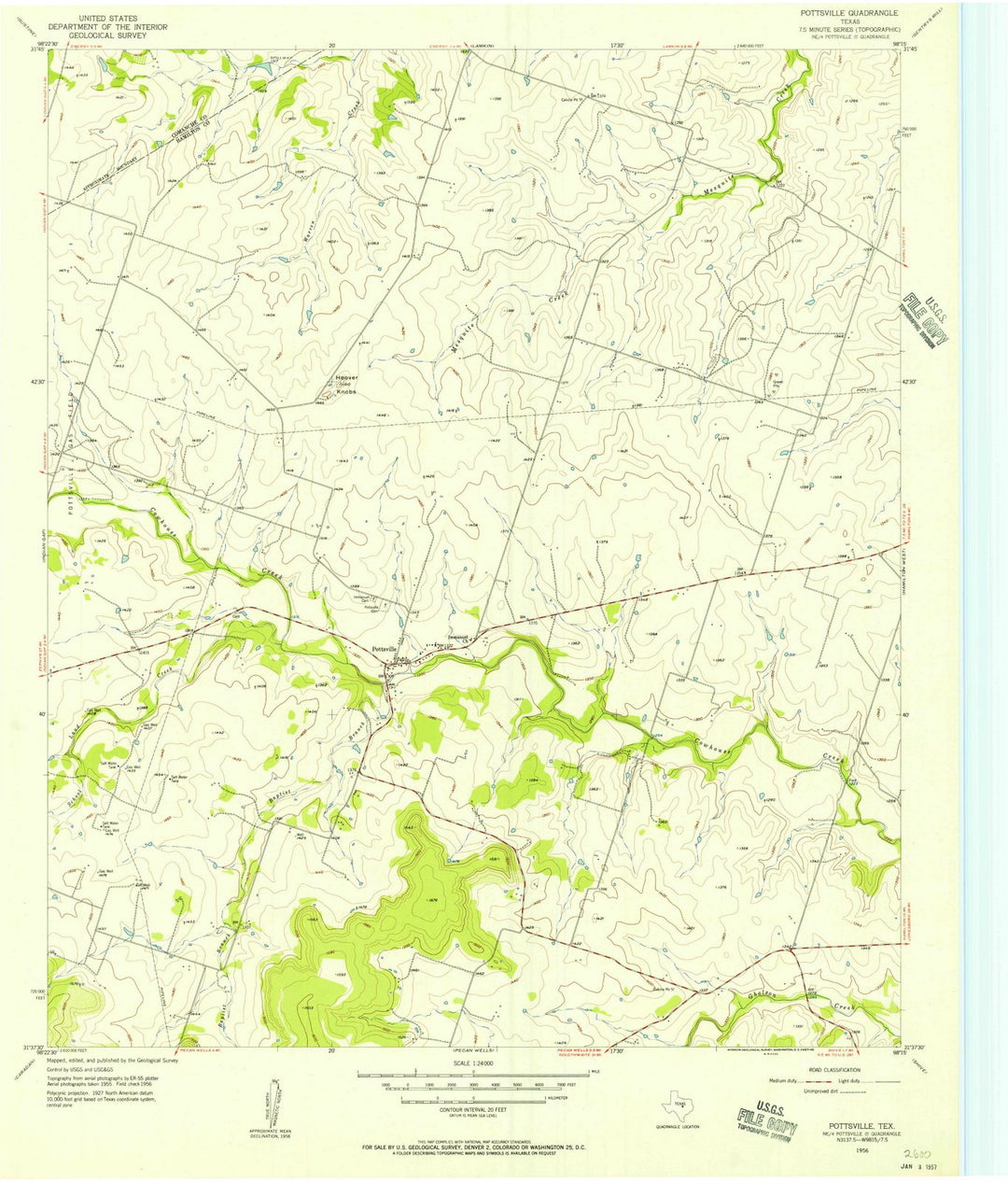 1956 Pottsville, TX - Texas - USGS Topographic Map v2