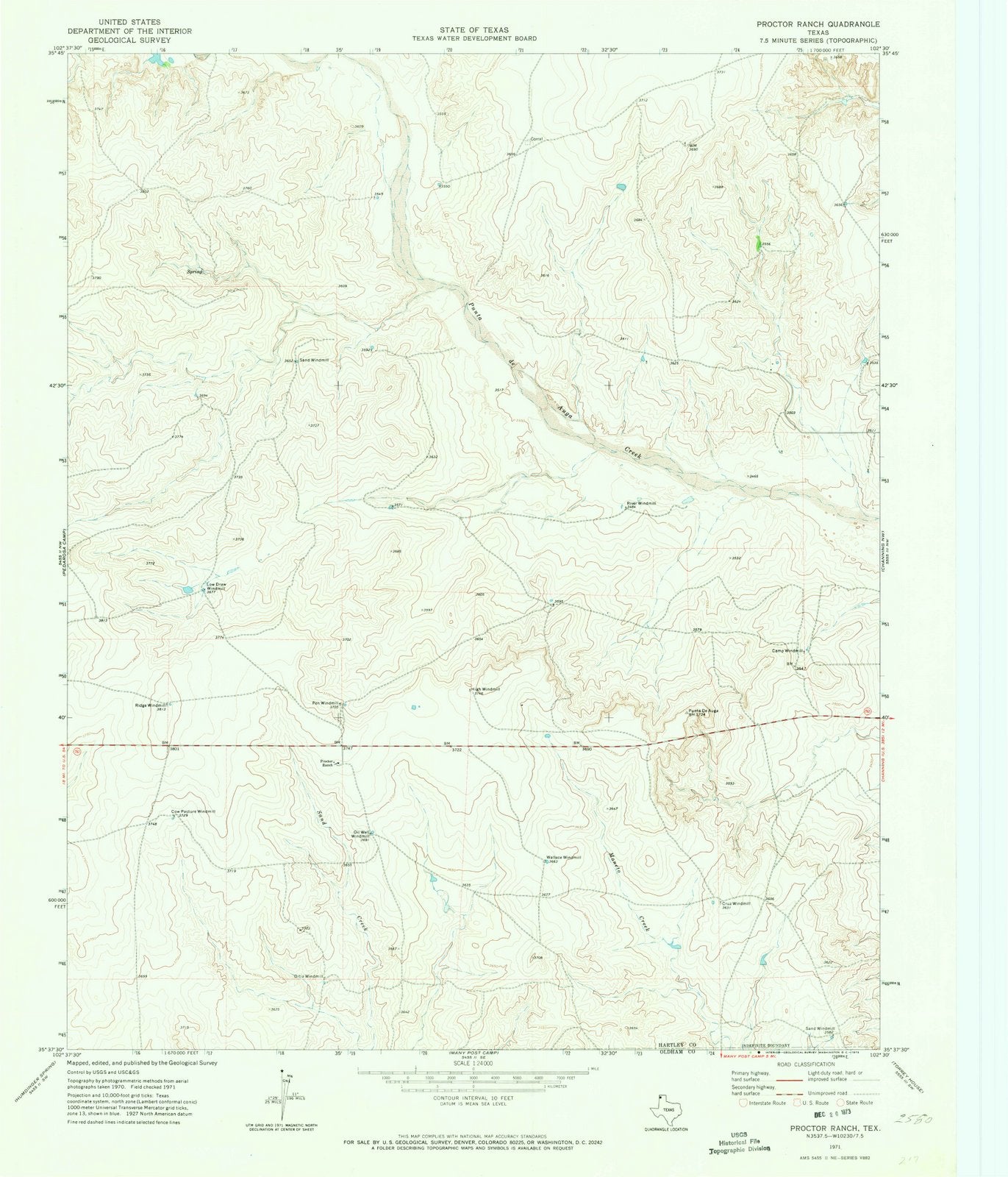 1971 Proctor Ranch, TX - Texas - USGS Topographic Map