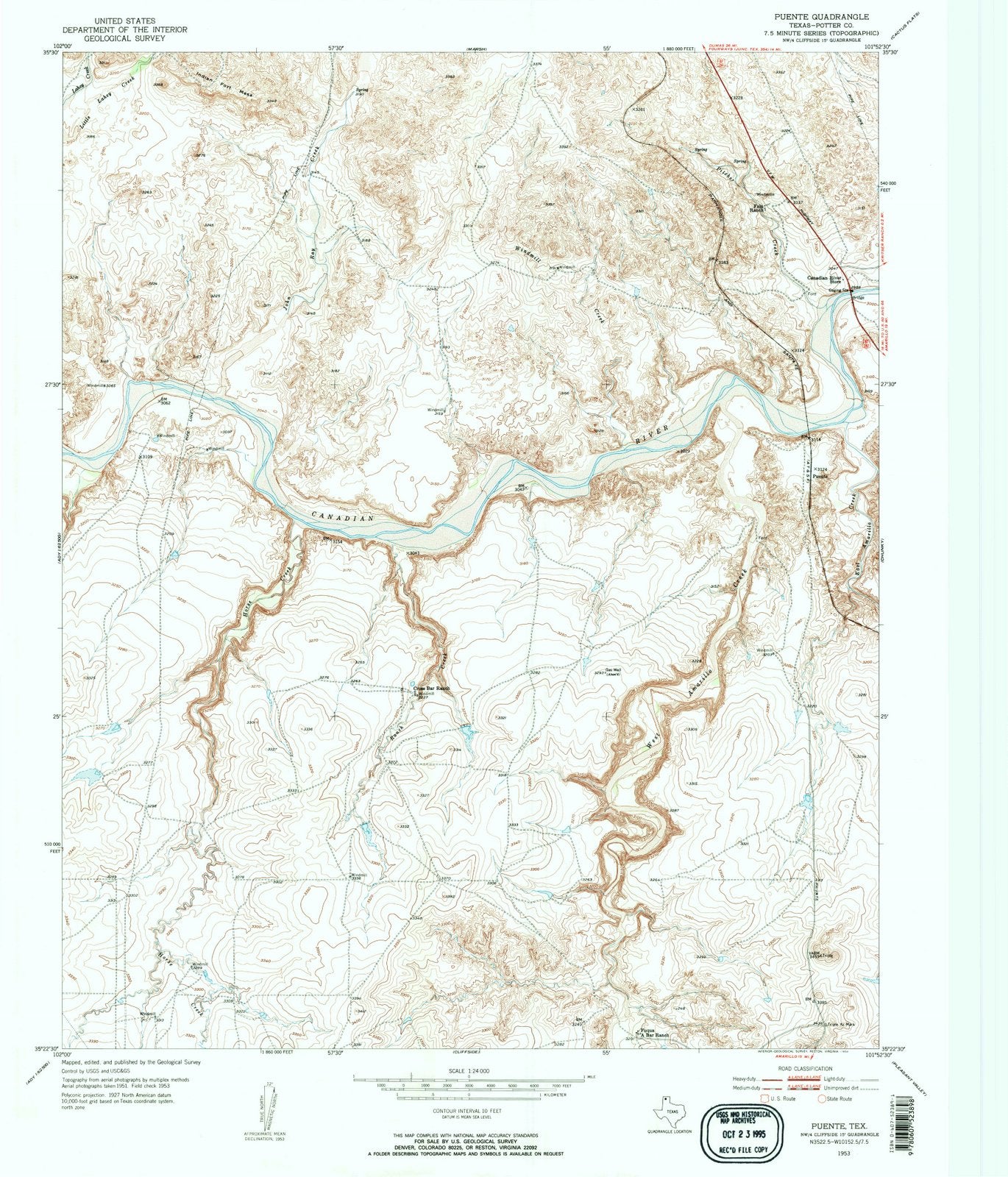 1953 Puente, TX - Texas - USGS Topographic Map