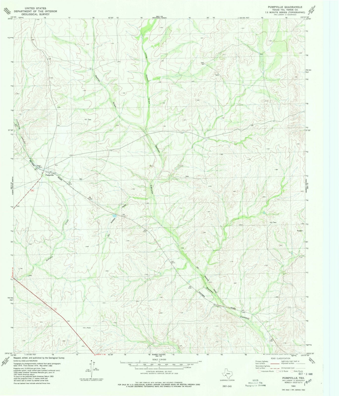 1980 Pumpville, TX - Texas - USGS Topographic Map