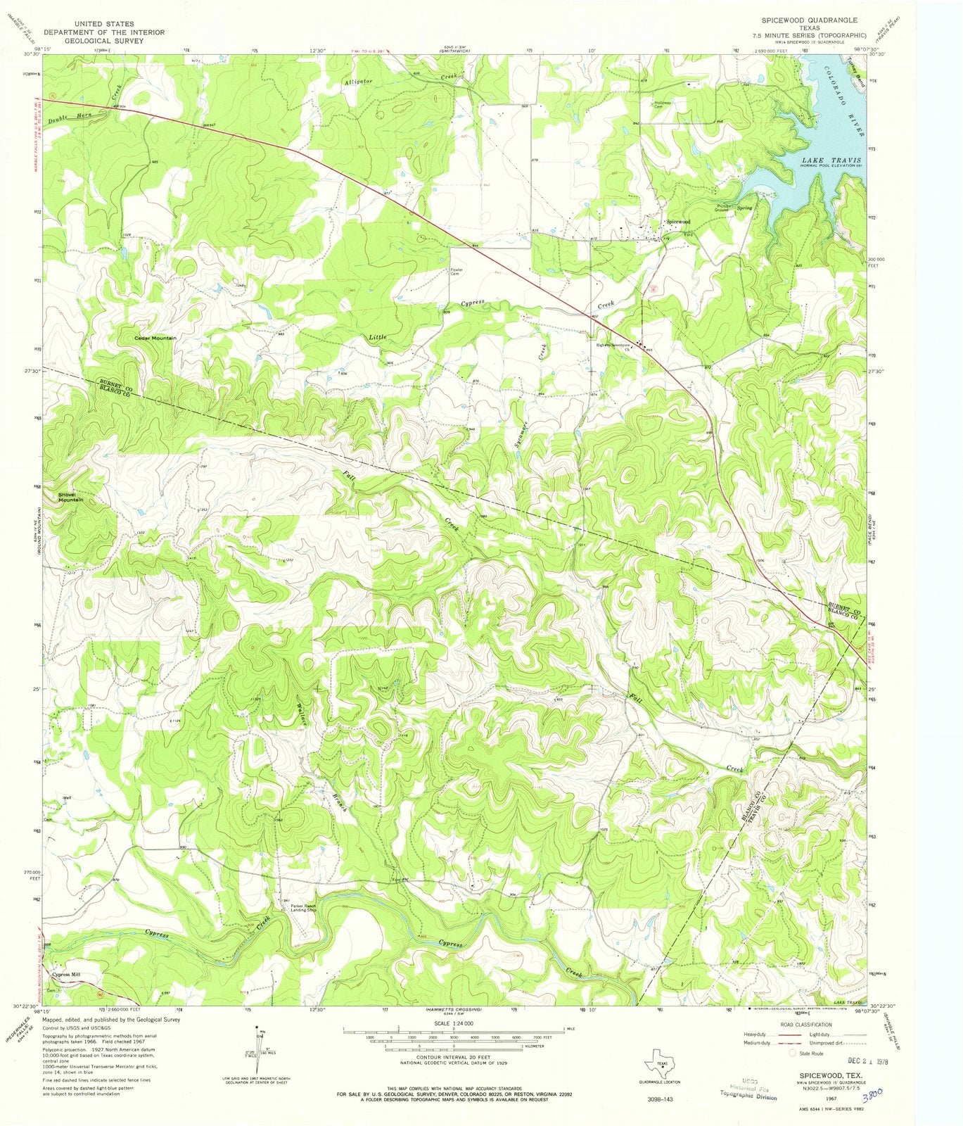 1967 Spicewood, TX - Texas - USGS Topographic Map