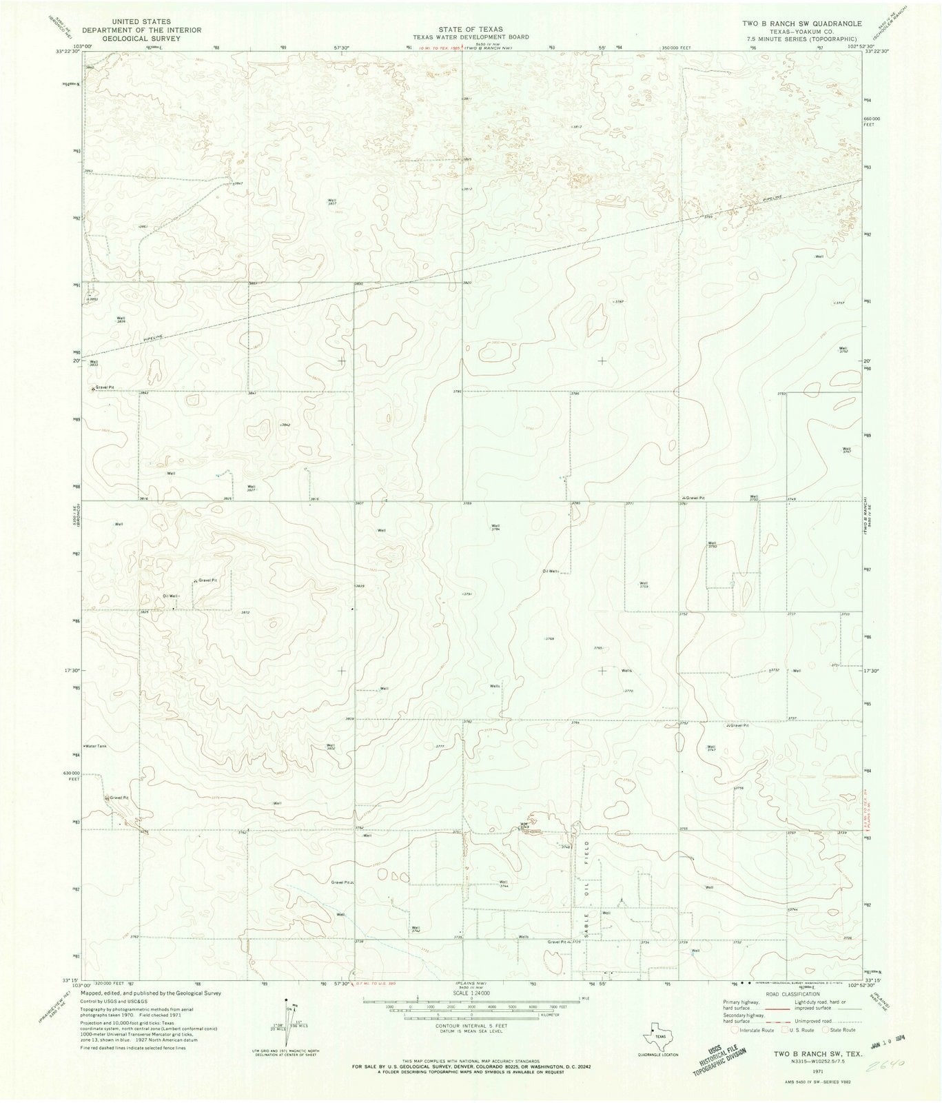 1971 Two B Ranch, TX - Texas - USGS Topographic Map v2