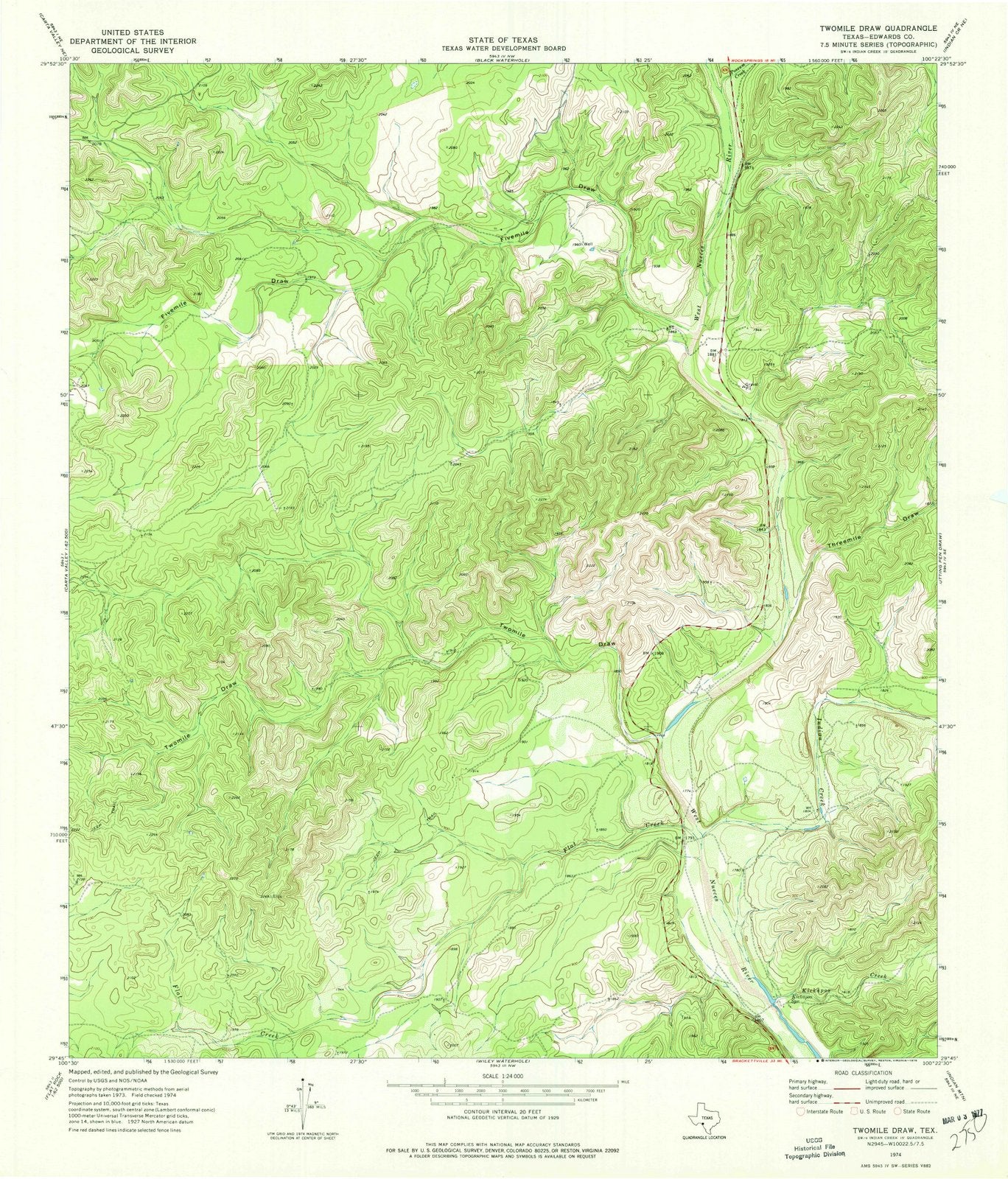 1974 Twomileraw, TX - Texas - USGS Topographic Map