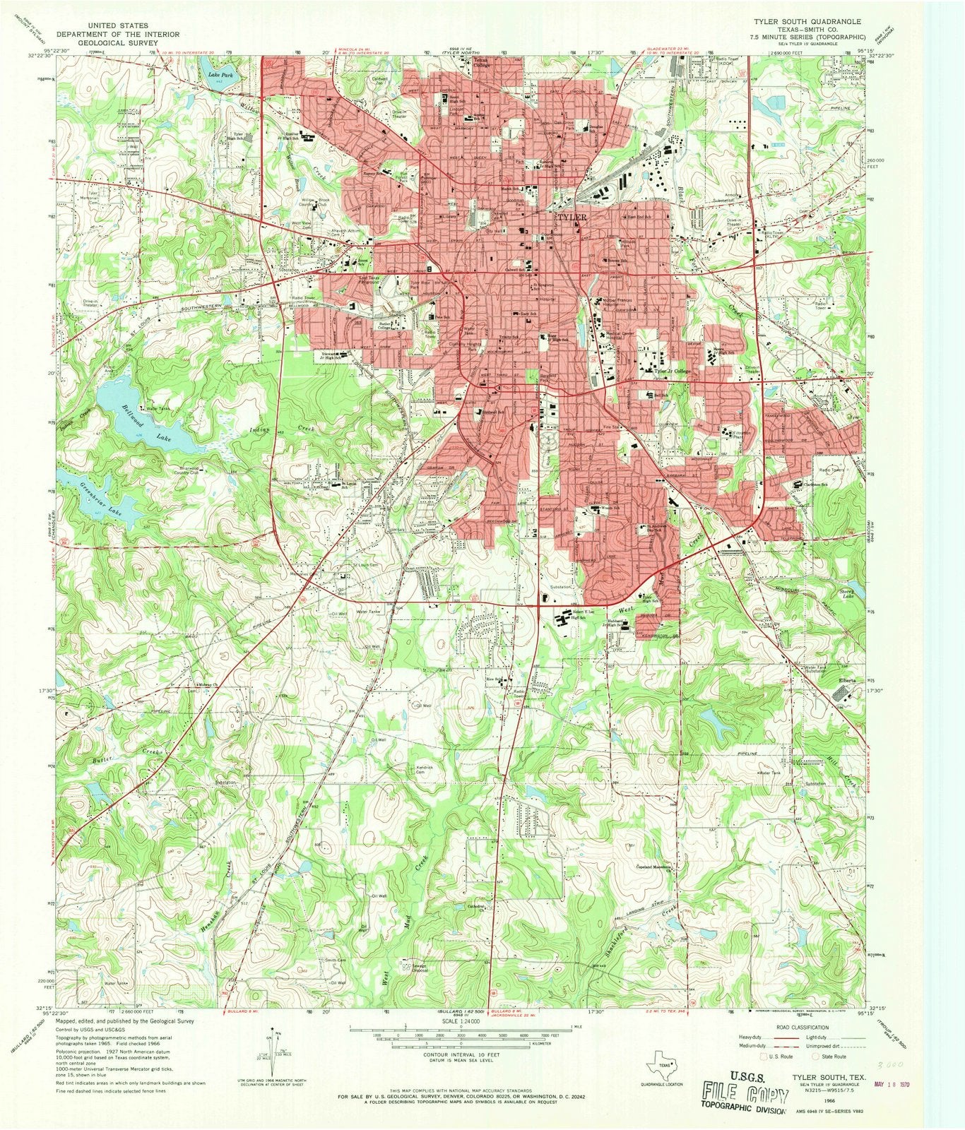 1966 Tyler South, TX - Texas - USGS Topographic Map