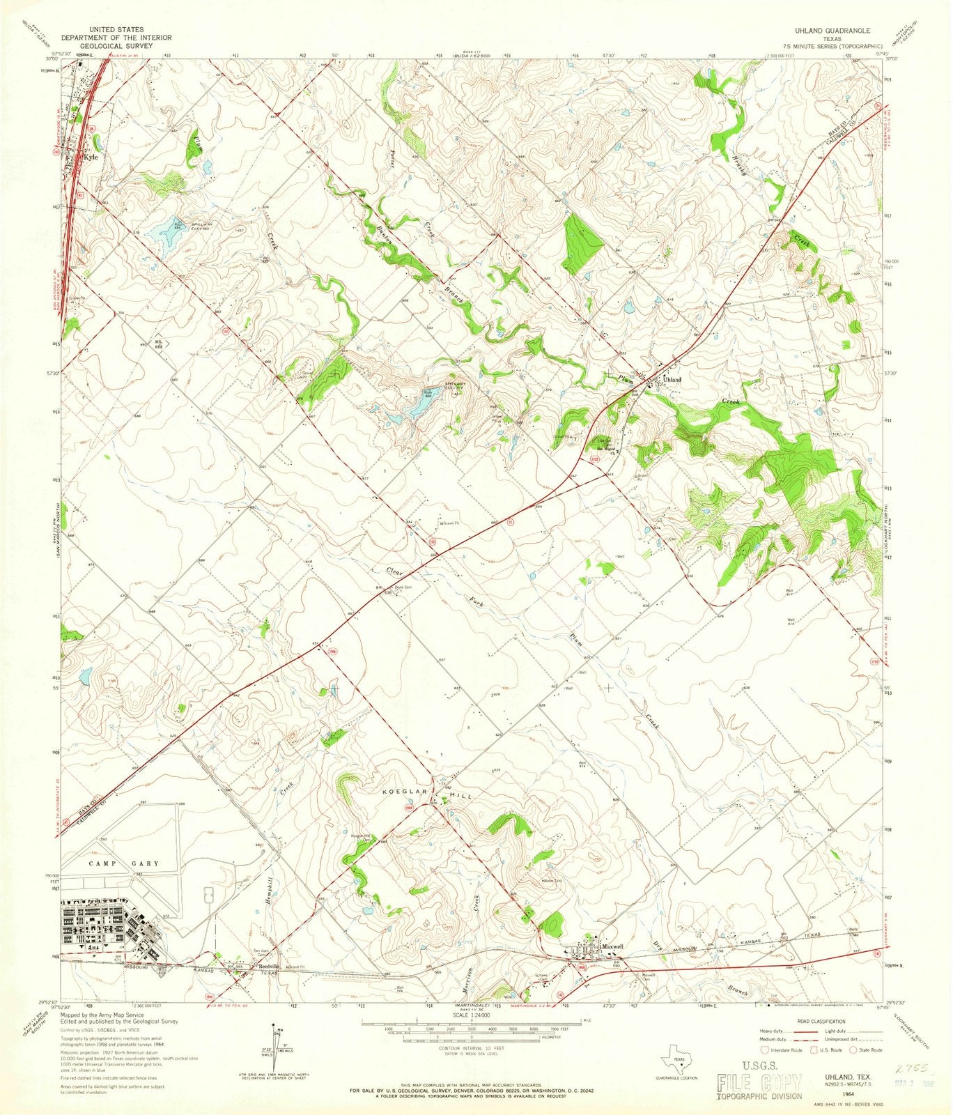 1964 Uhland, TX - Texas - USGS Topographic Map