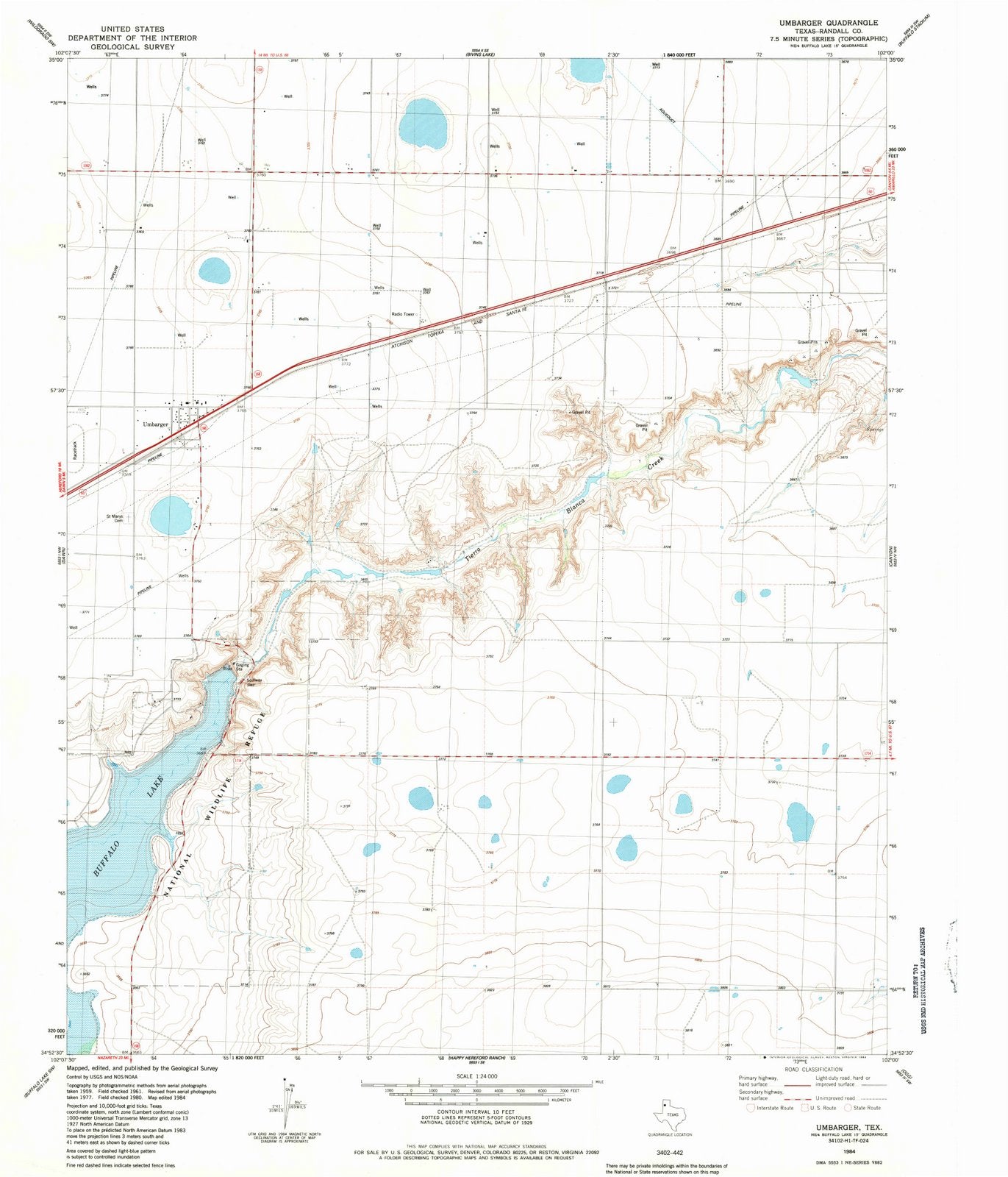 1984 Umbarger, TX - Texas - USGS Topographic Map