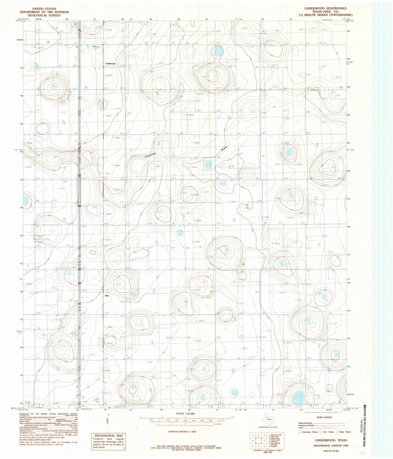 1985 Underwood, TX - Texas - USGS Topographic Map