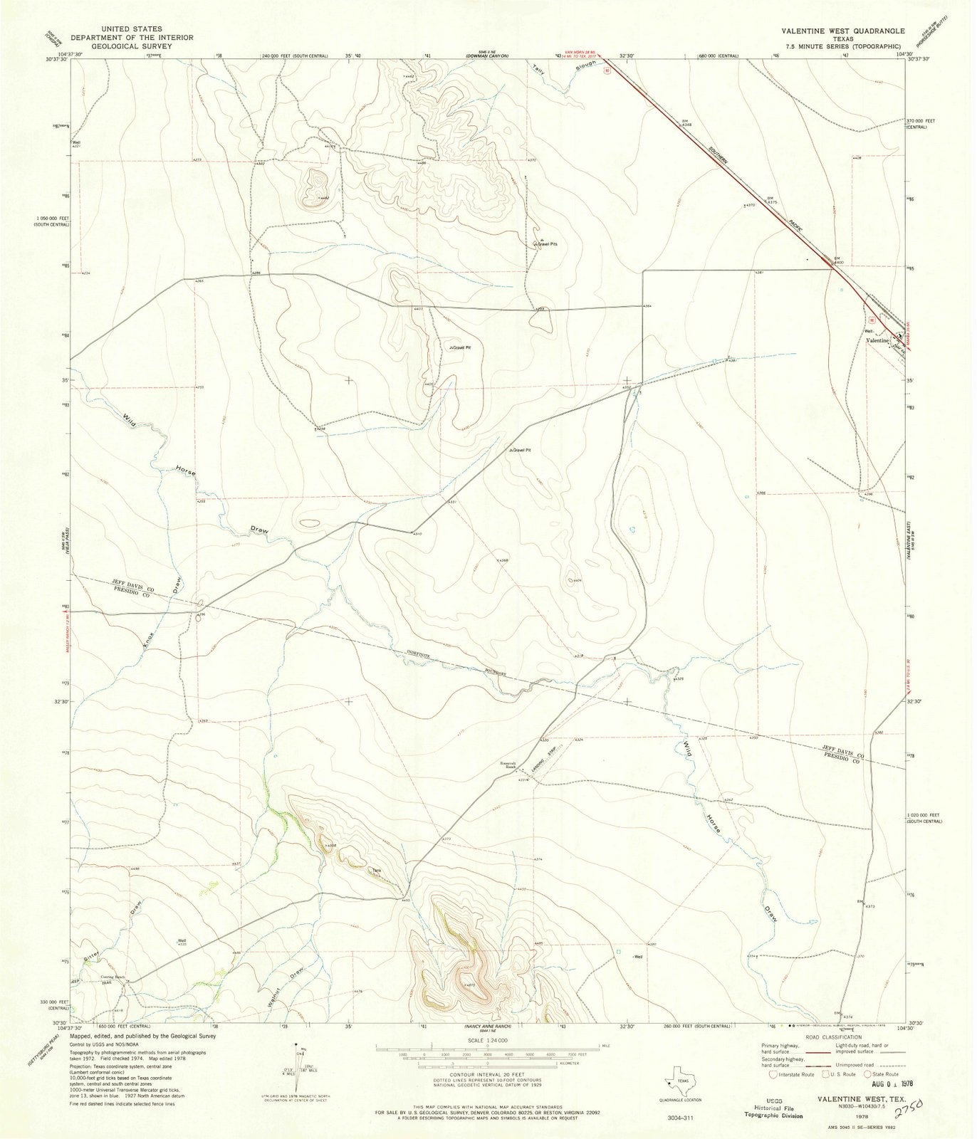 1978 Valentine West, TX - Texas - USGS Topographic Map