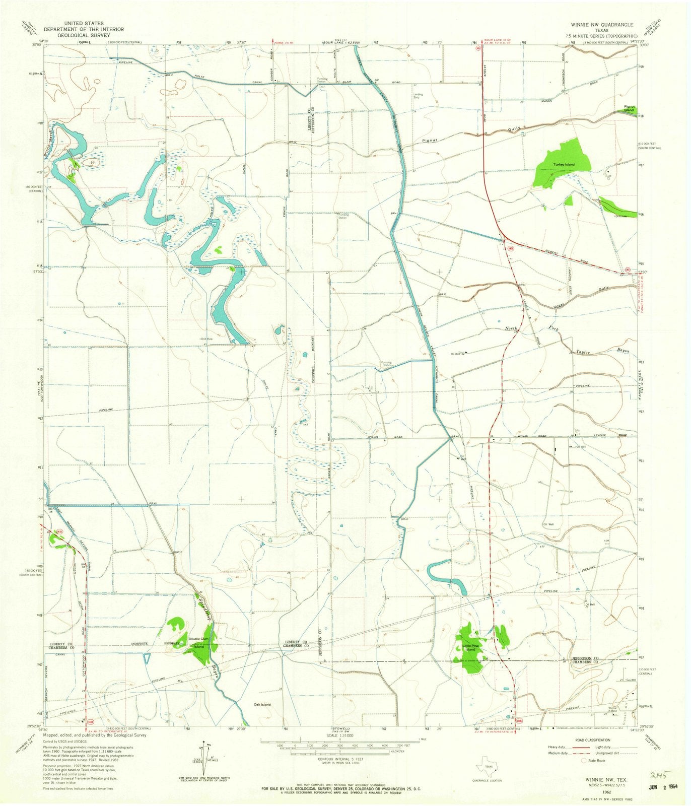 1962 Winnie, TX - Texas - USGS Topographic Map