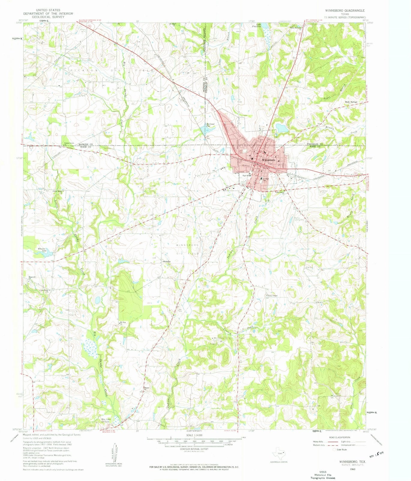 1960 Winnsboro, TX - Texas - USGS Topographic Map