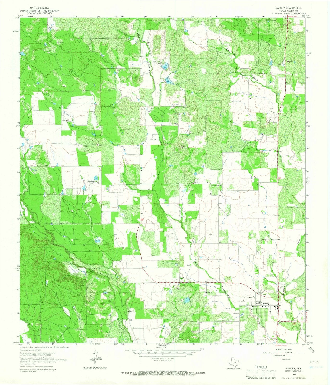 1964 Yancey, TX - Texas - USGS Topographic Map