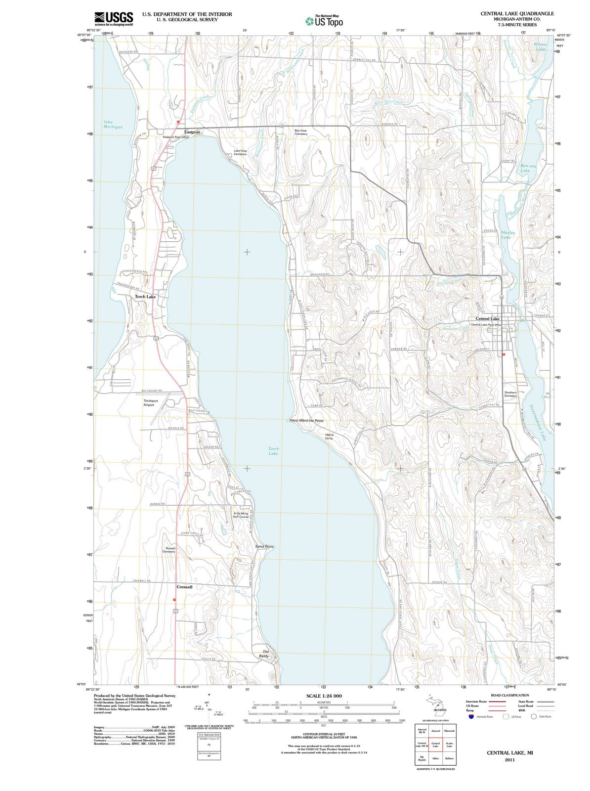 2011 Central Lake, MI - Michigan - USGS Topographic Map