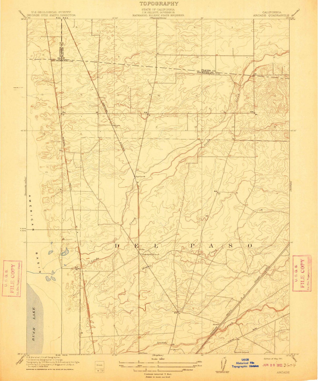 1911 Arcade, CA - California - USGS Topographic Map