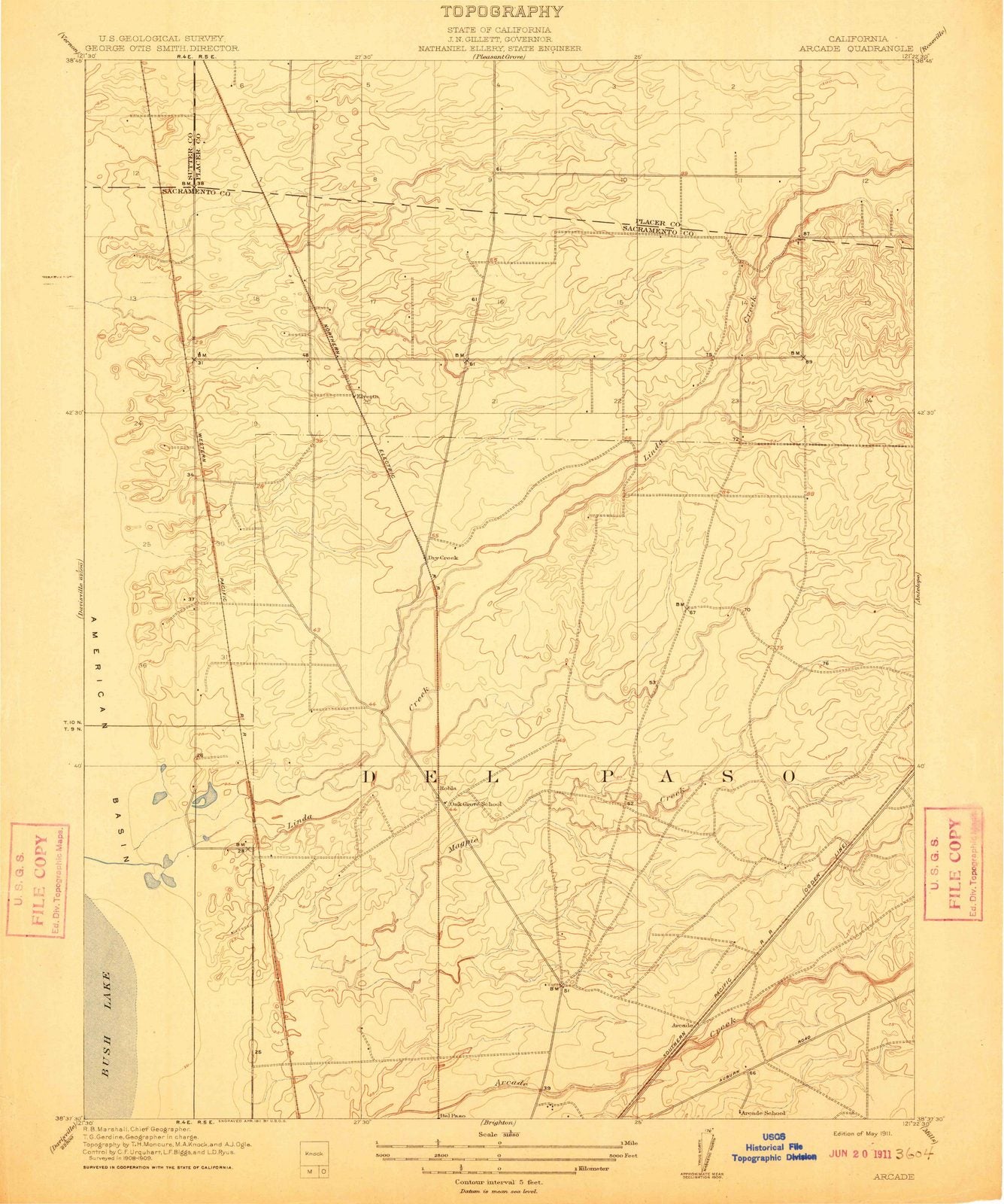 1911 Arcade, CA - California - USGS Topographic Map