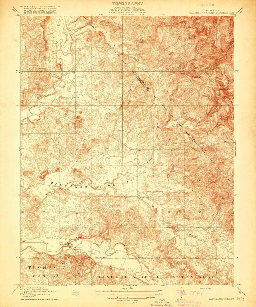 1916 Bachelor Valley, CA - California - USGS Topographic Map