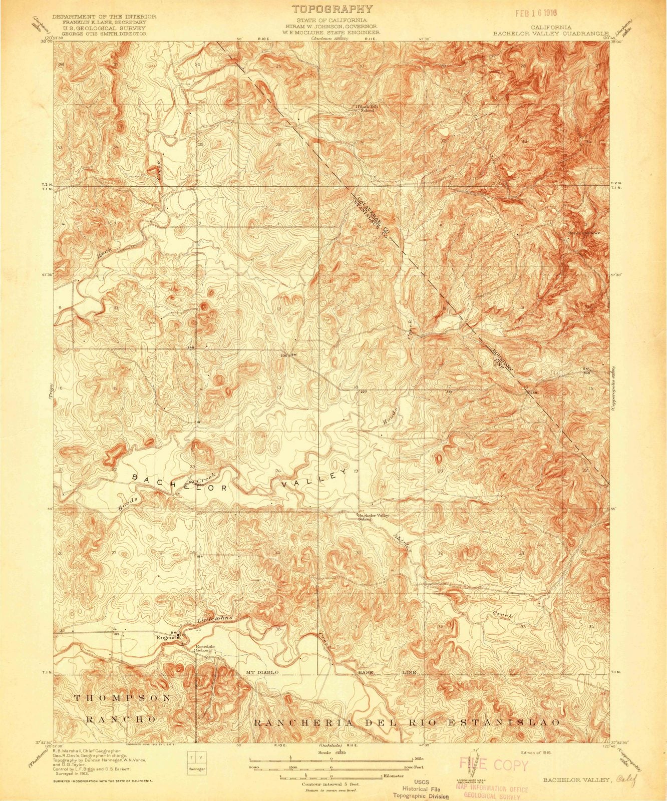 1916 Bachelor Valley, CA - California - USGS Topographic Map