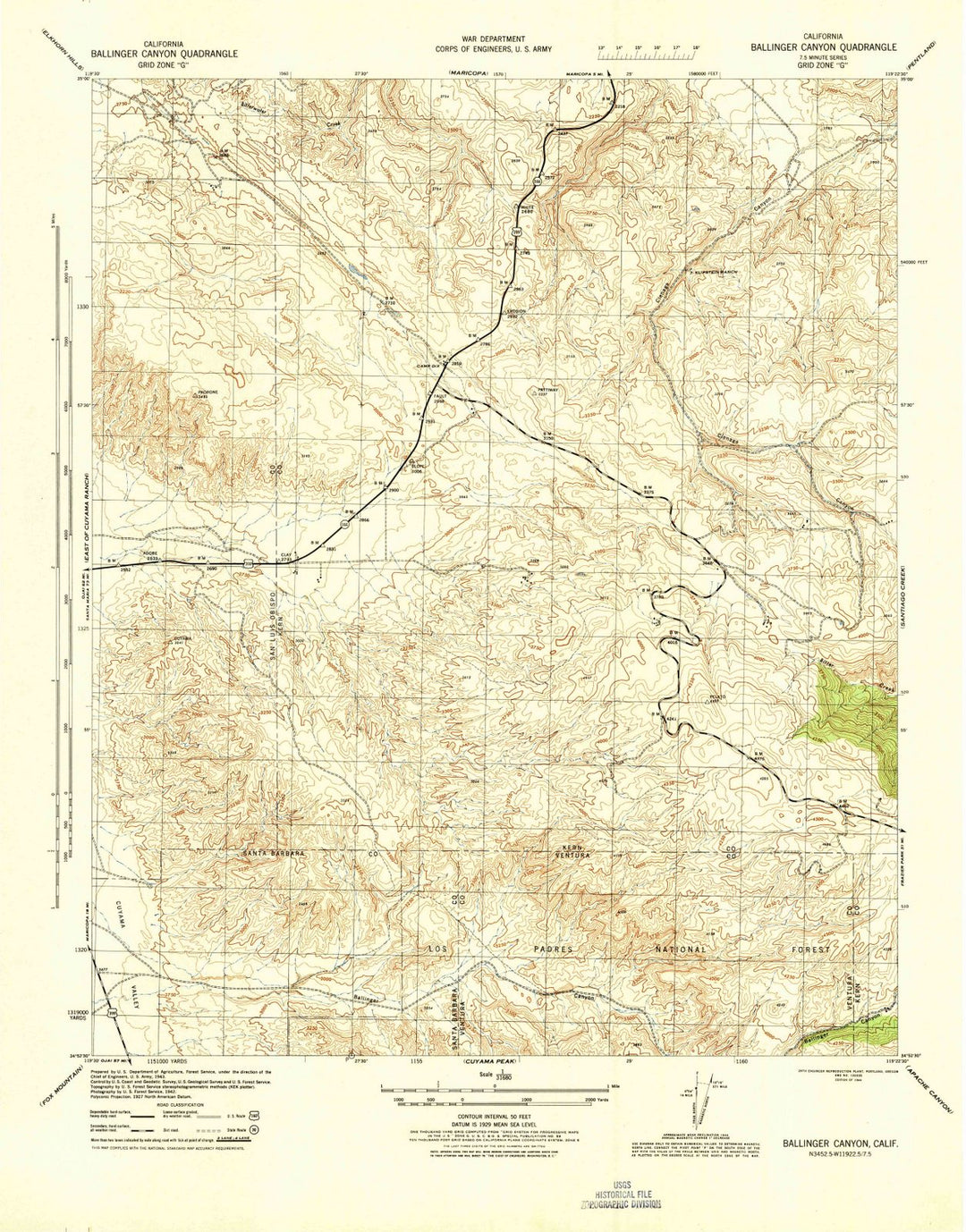 1944 Ballinger Canyon, CA - California - USGS Topographic Map