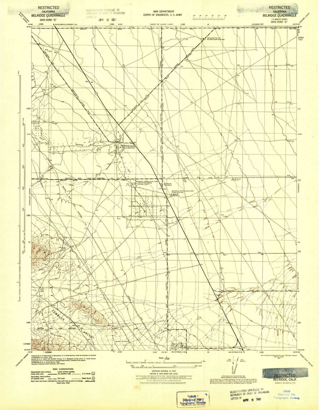 1943 Belridge, CA - California - USGS Topographic Map