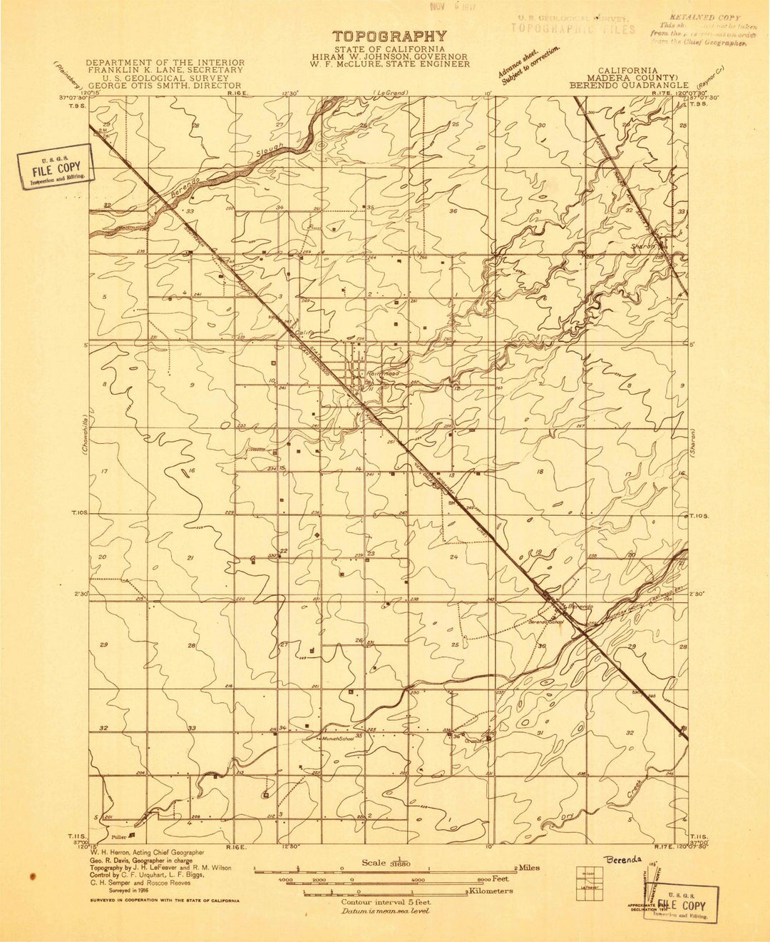 1916 Berenda, CA - California - USGS Topographic Map