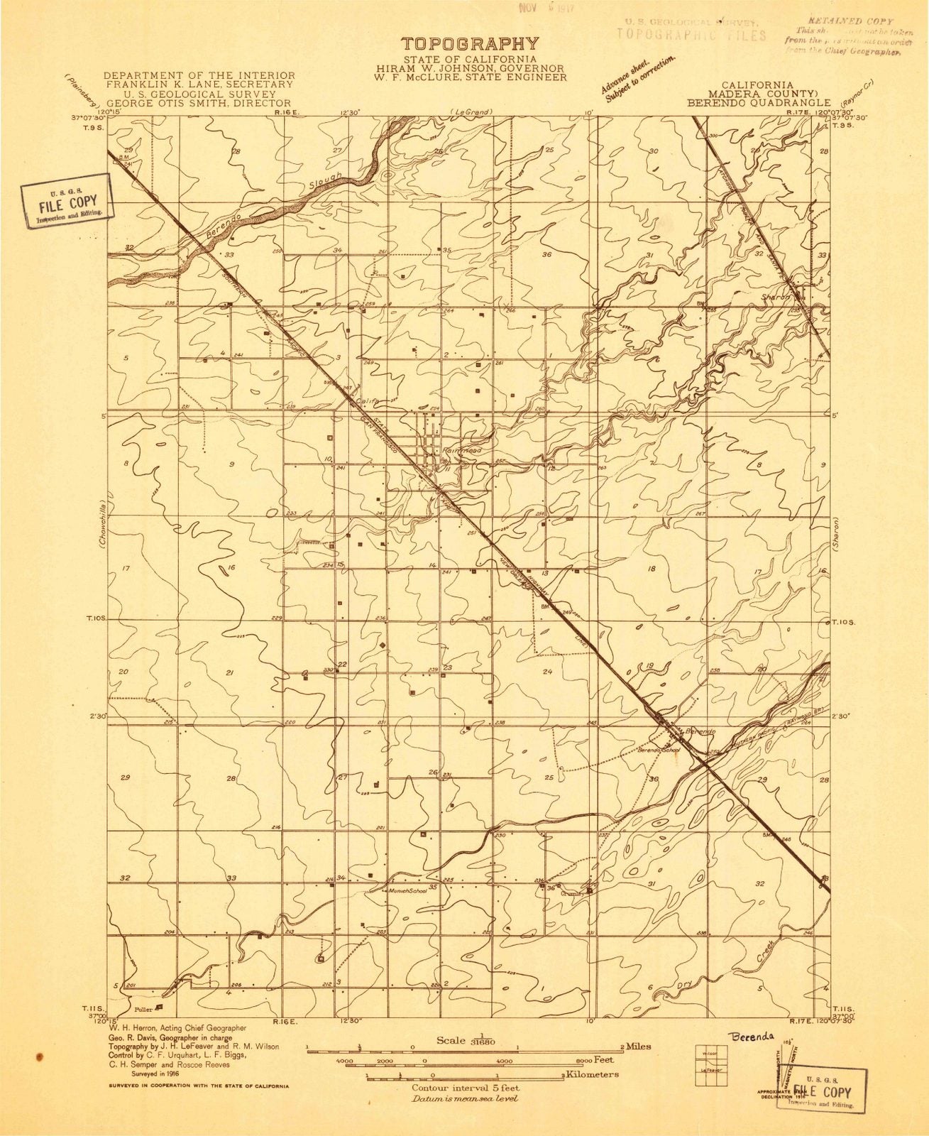 1916 Berenda, CA - California - USGS Topographic Map