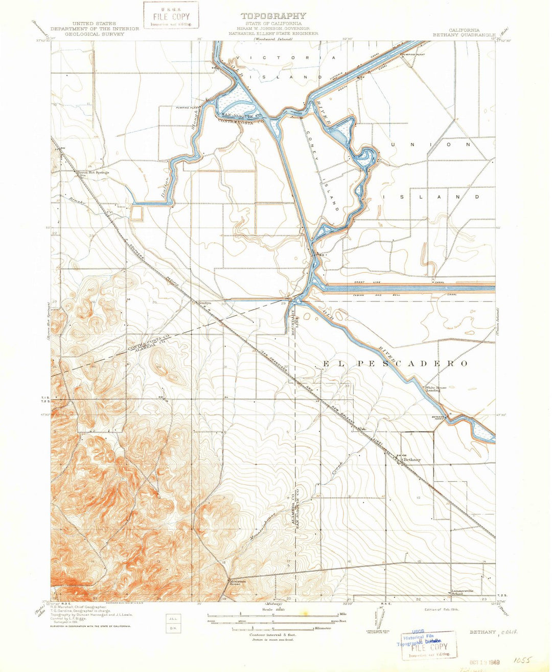 1914 Bethany, CA - California - USGS Topographic Map