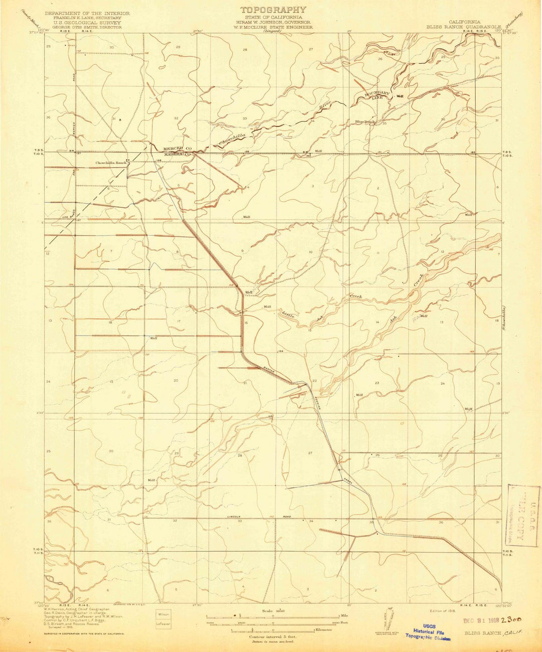 1918 Bliss Ranch, CA - California - USGS Topographic Map