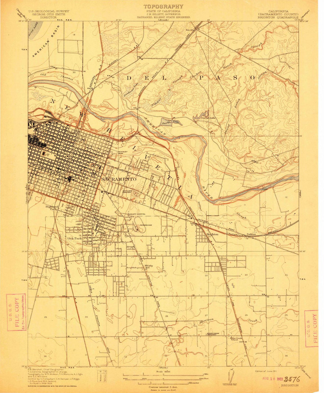 1911 Brighton, CA - California - USGS Topographic Map