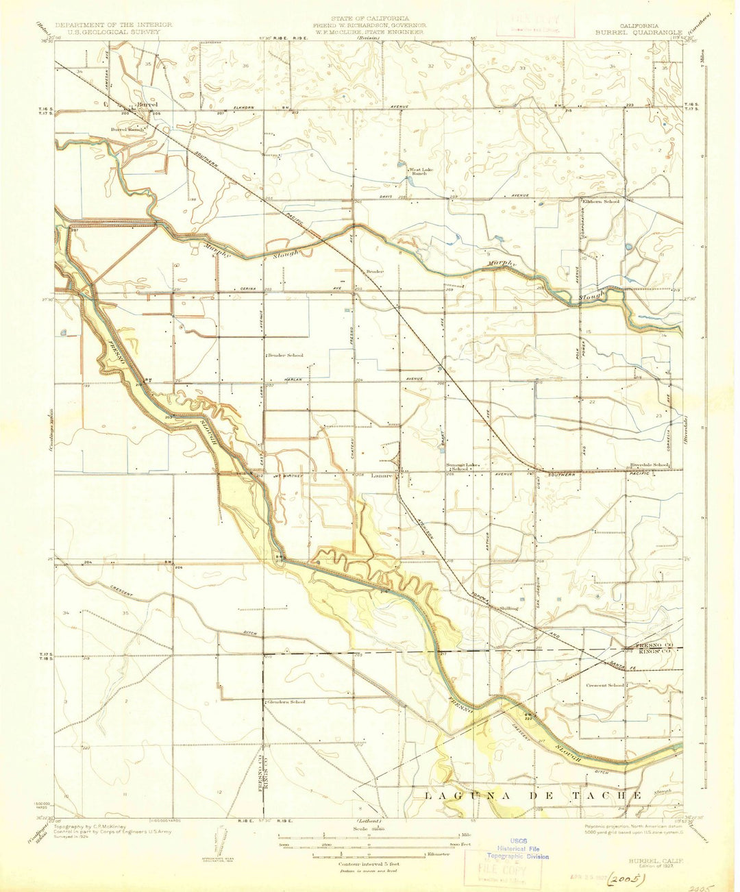 1927 Burrel, CA - California - USGS Topographic Map