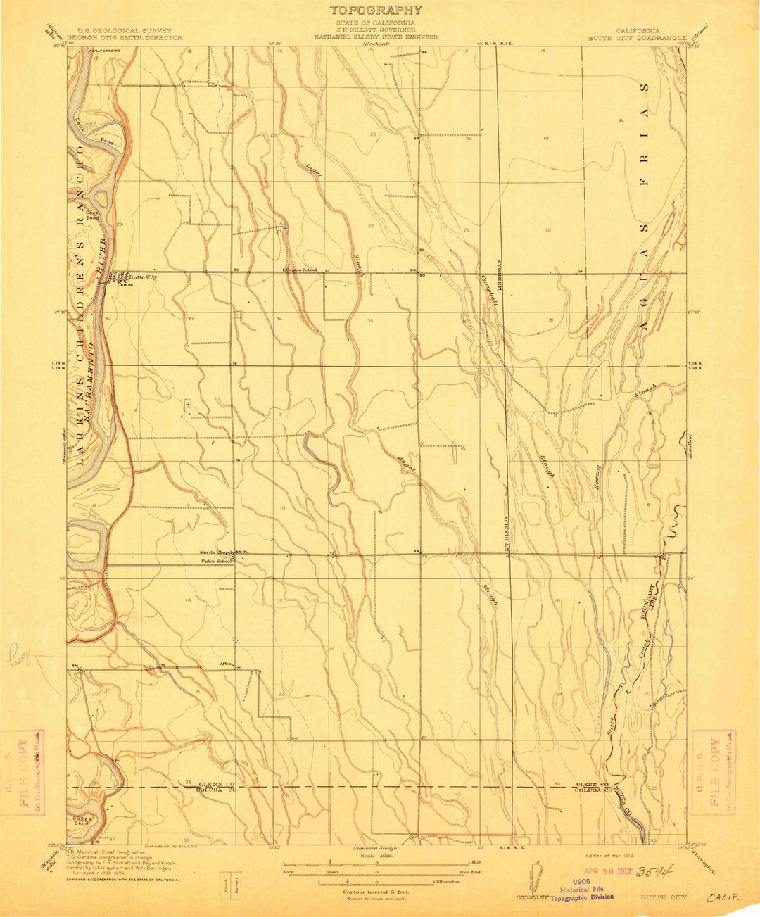 1912 Butte City, CA - California - USGS Topographic Map