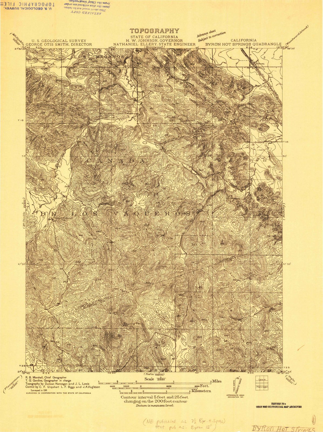 1911 Byron Hot Springs, CA - California - USGS Topographic Map