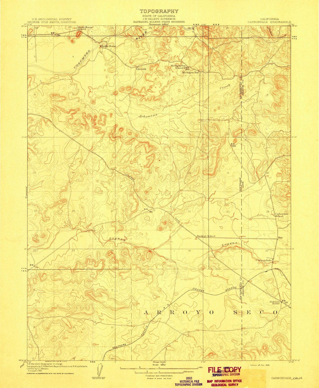 1909 Carbondale, CA - California - USGS Topographic Map