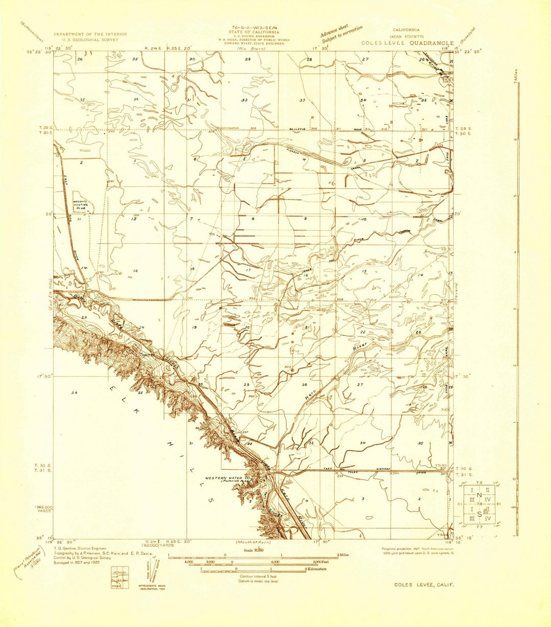 1929 Coles Levee, CA - California - USGS Topographic Map