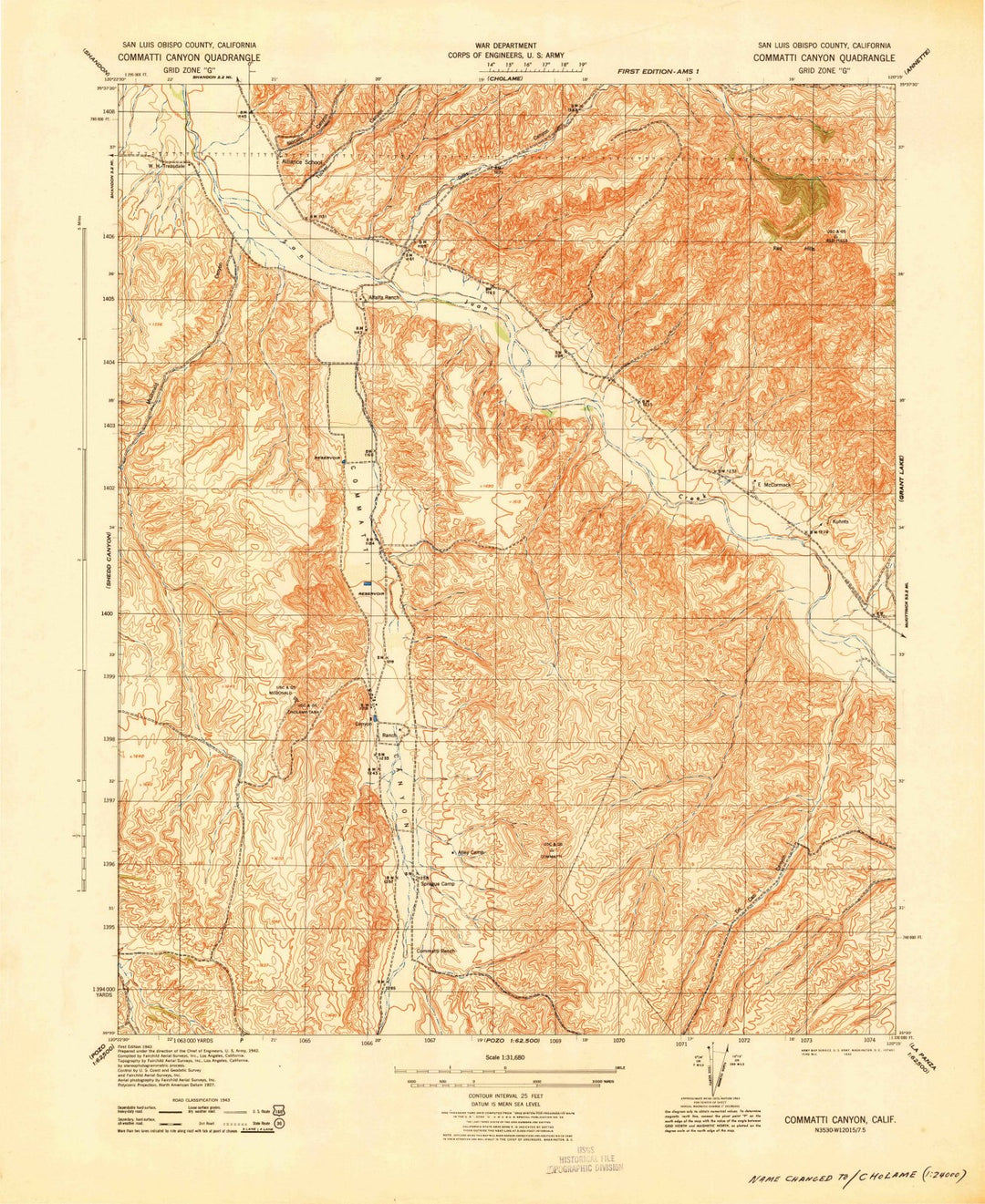 1943 Commatti Canyon, CA - California - USGS Topographic Map