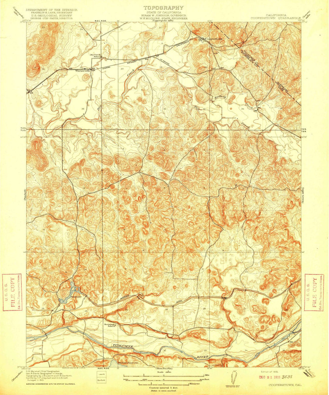 1916 Cooperstown, CA - California - USGS Topographic Map