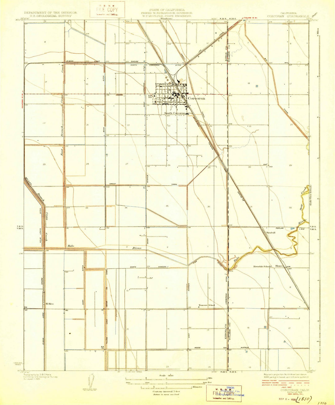 1928 Corcoran, CA - California - USGS Topographic Map
