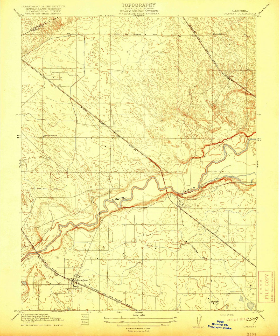 1916 Cressey, CA - California - USGS Topographic Map