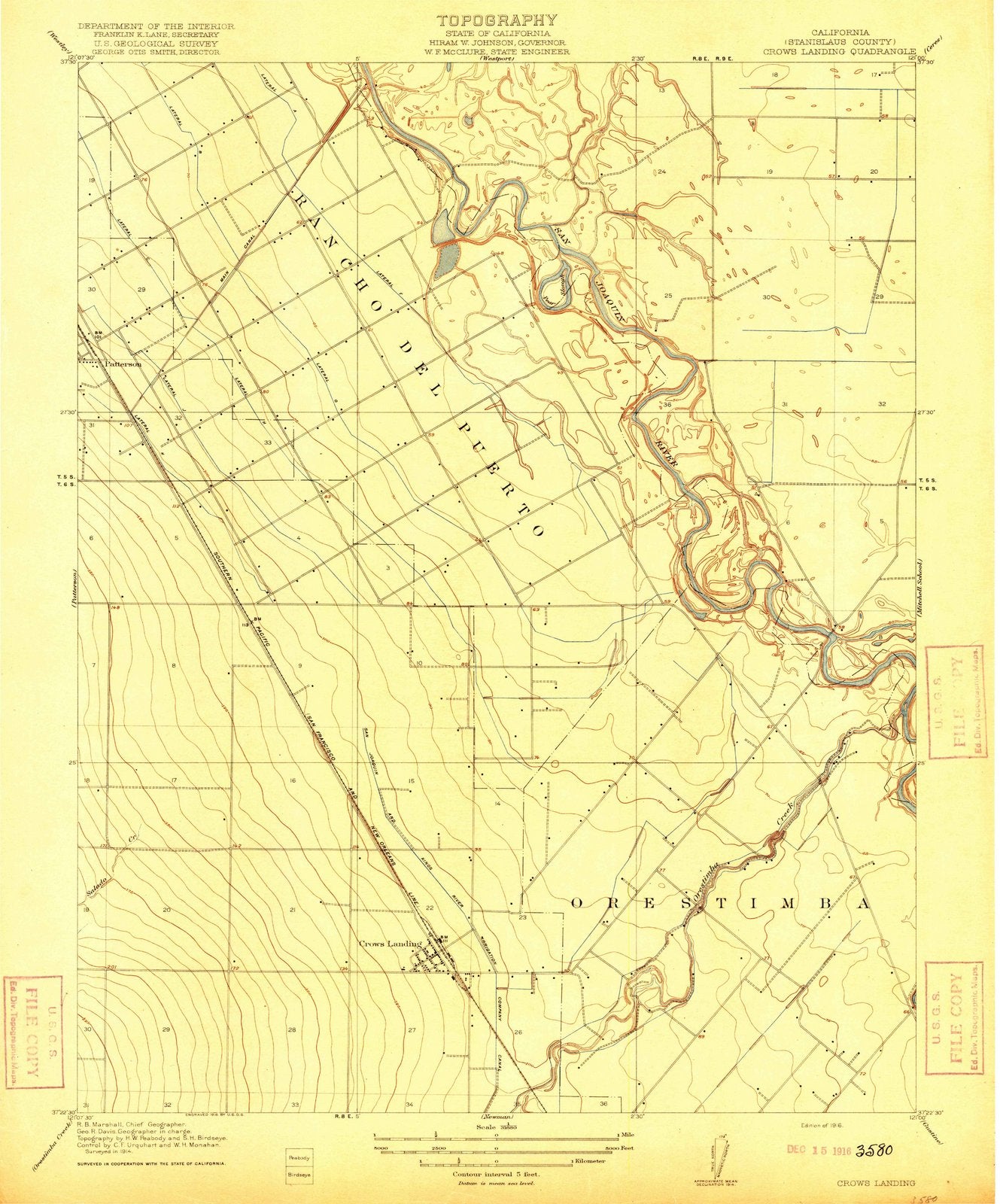 1916 Crows Landing, CA - California - USGS Topographic Map