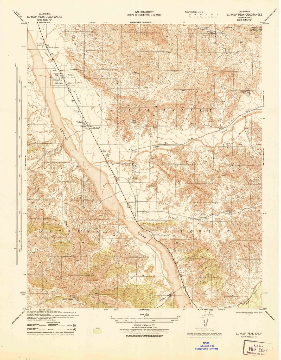 1944 Cuyama Peak, CA - California - USGS Topographic Map