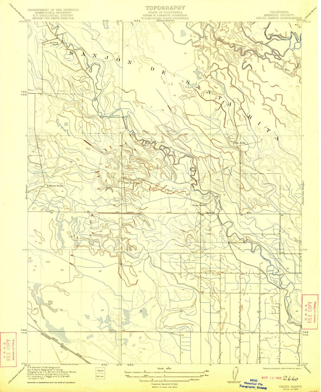 1922 Delta Ranch, CA - California - USGS Topographic Map