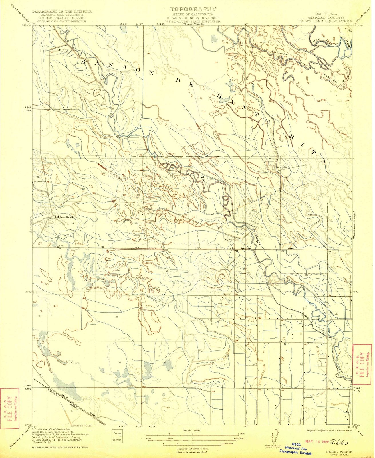 1922 Delta Ranch, CA - California - USGS Topographic Map