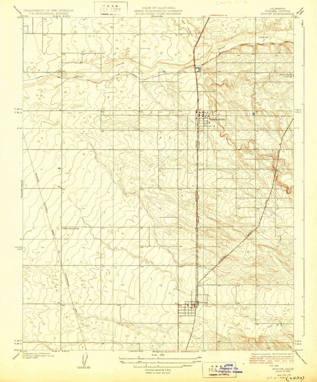 1929 Ducor, CA - California - USGS Topographic Map