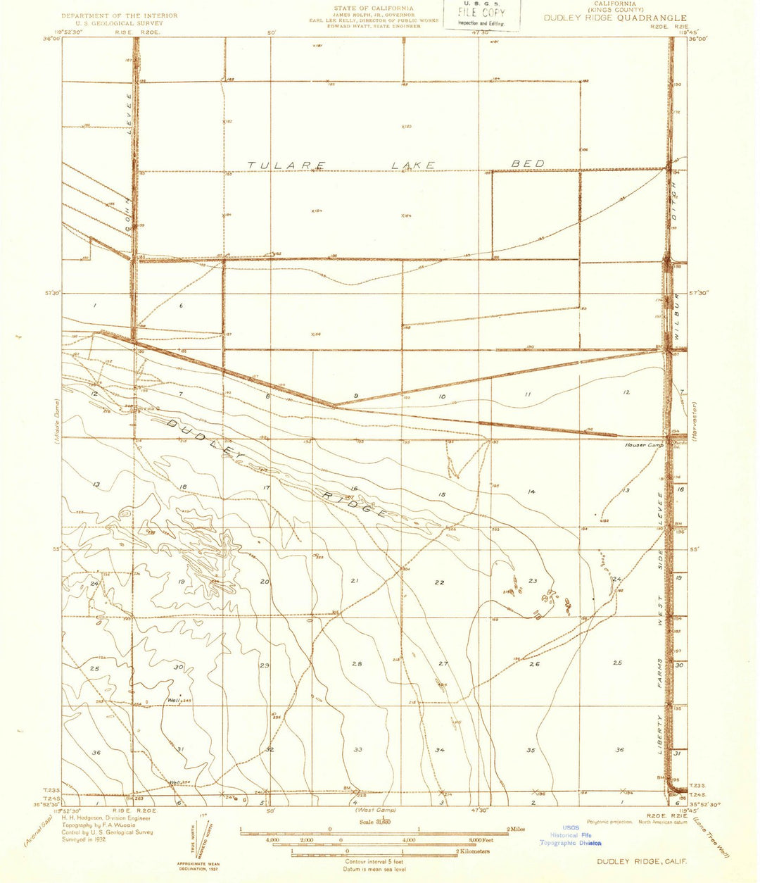 1932 Dudley Ridge, CA - California - USGS Topographic Map