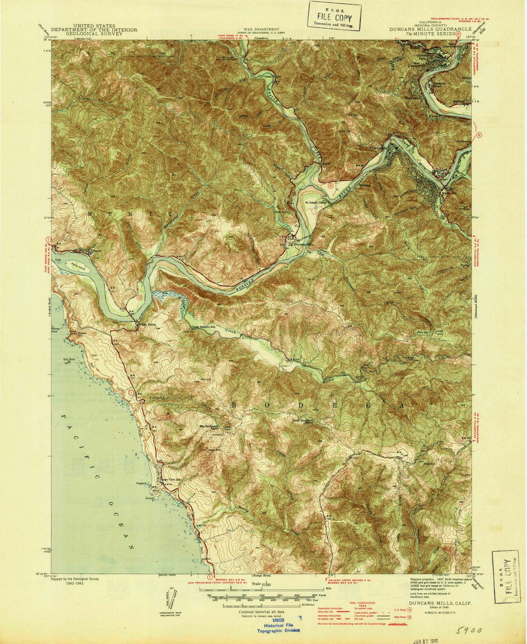 1945 Duncans Mills, CA - California - USGS Topographic Map