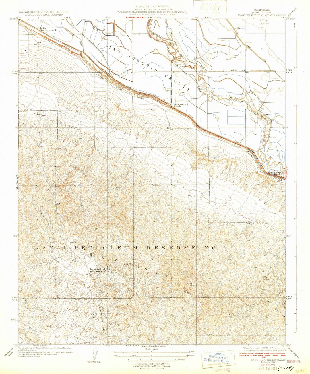 1932 East Elk Hills, CA - California - USGS Topographic Map