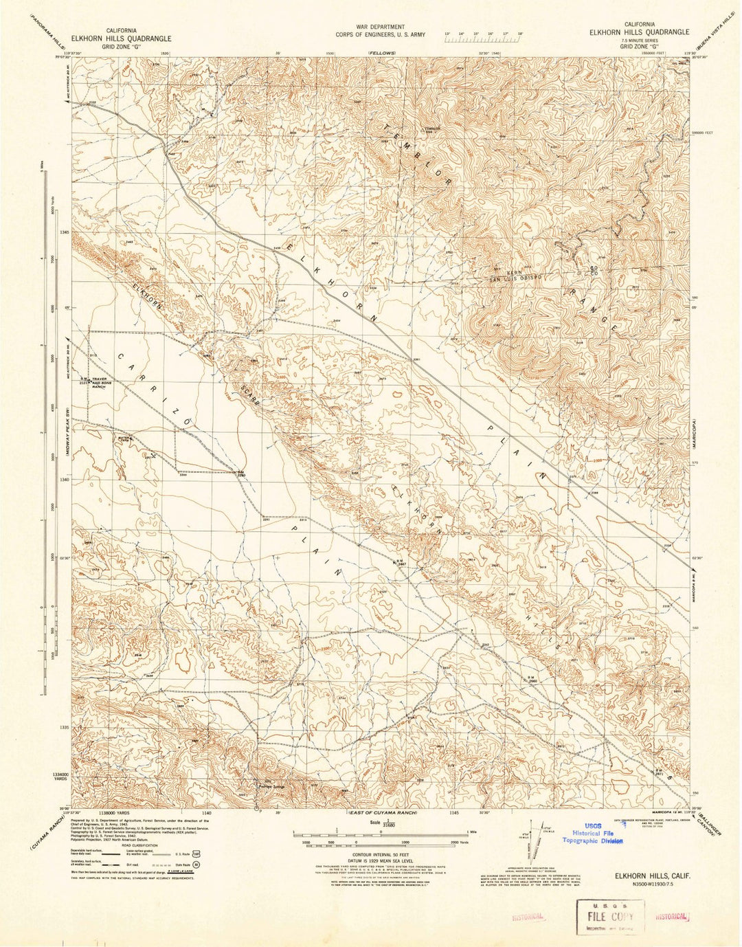 1944 Elkhorn Hills, CA - California - USGS Topographic Map