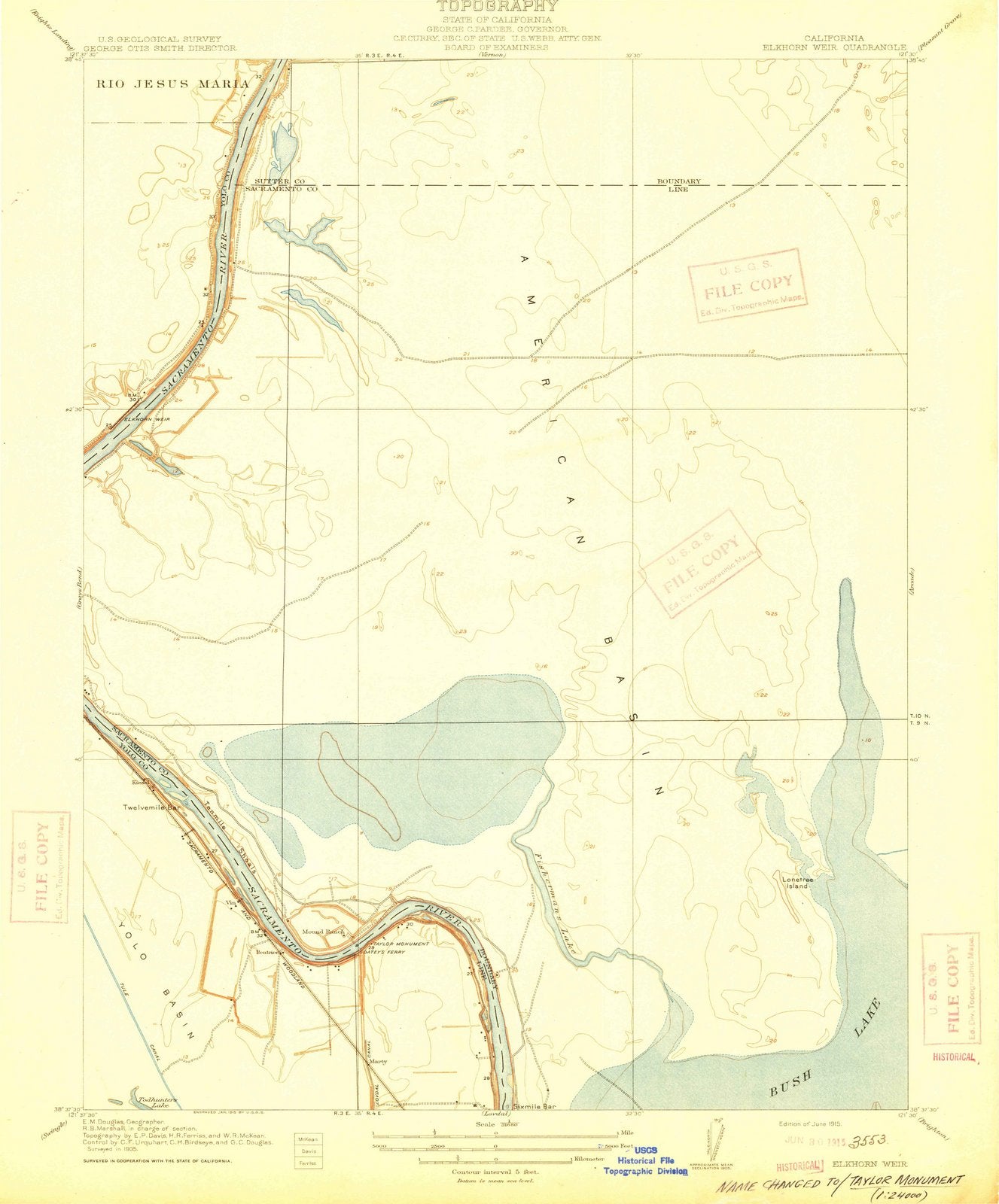 1915 Elkhorn Weir, CA - California - USGS Topographic Map