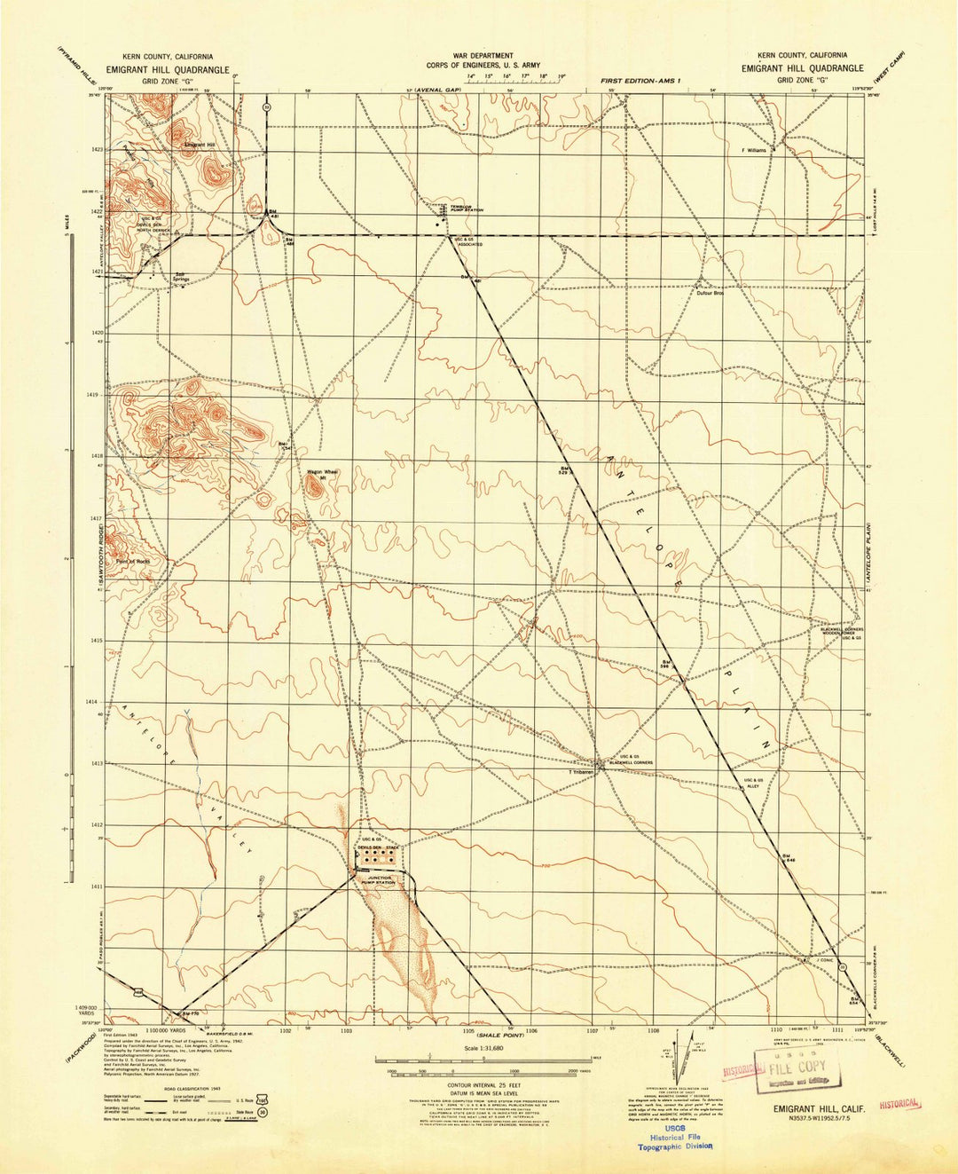 1943 Emigrant Hill, CA - California - USGS Topographic Map